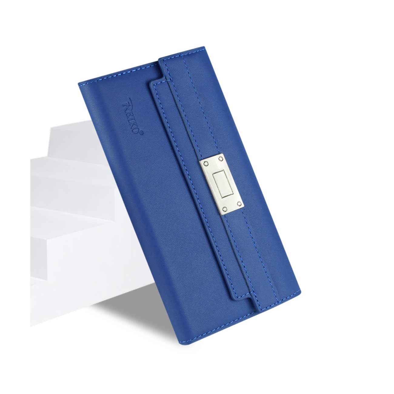 Wallet Case Genuine Leather RFID Metal Buckle Belt iPhone 6S Plus Ultramarine Color