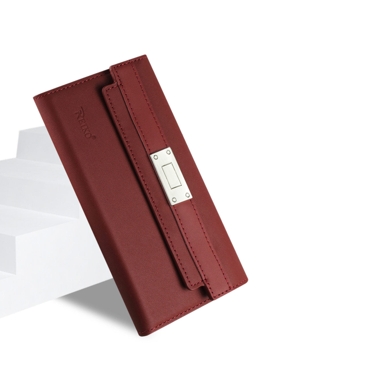 Wallet Case Genuine Leather RFID Metal Buckle Belt iPhone 6S Burgundy Color