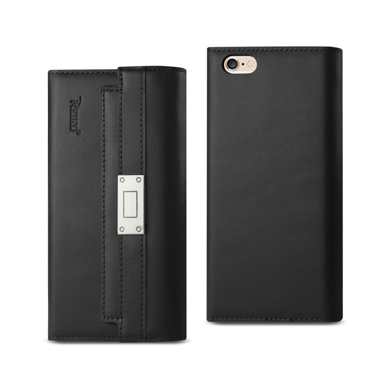 Wallet Case Genuine Leather RFID Metal Buckle Belt iPhone 6S Black Color