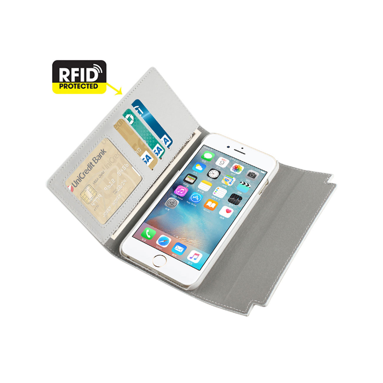 Wallet Case Genuine Leather RFID Metal Buckle Belt iPhone 6S Ivory Color
