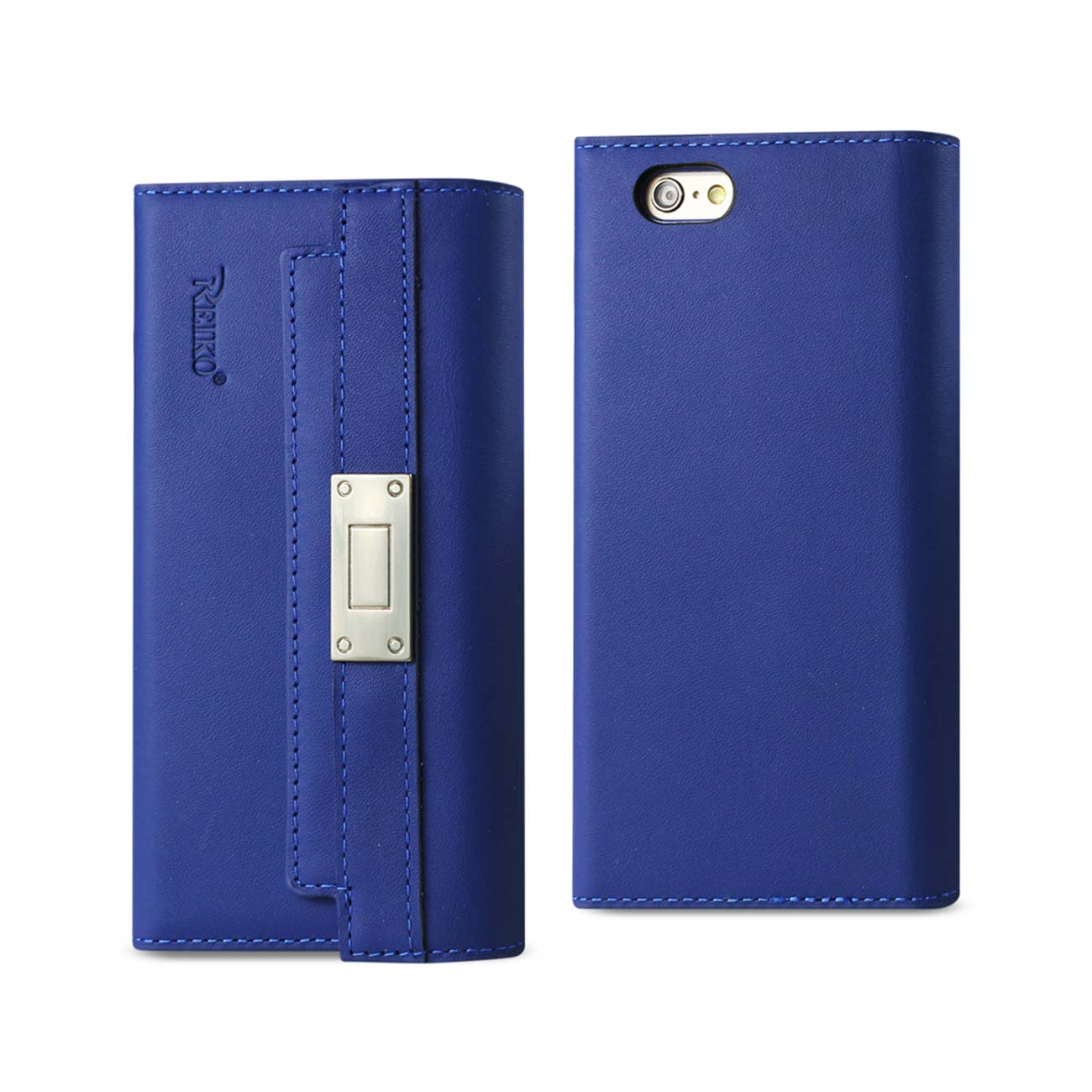 Wallet Case Genuine Leather RFID Metal Buckle Belt iPhone 6S Ultramarine Color