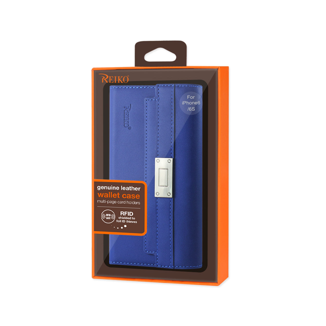 Wallet Case Genuine Leather RFID Metal Buckle Belt iPhone 6S Ultramarine Color