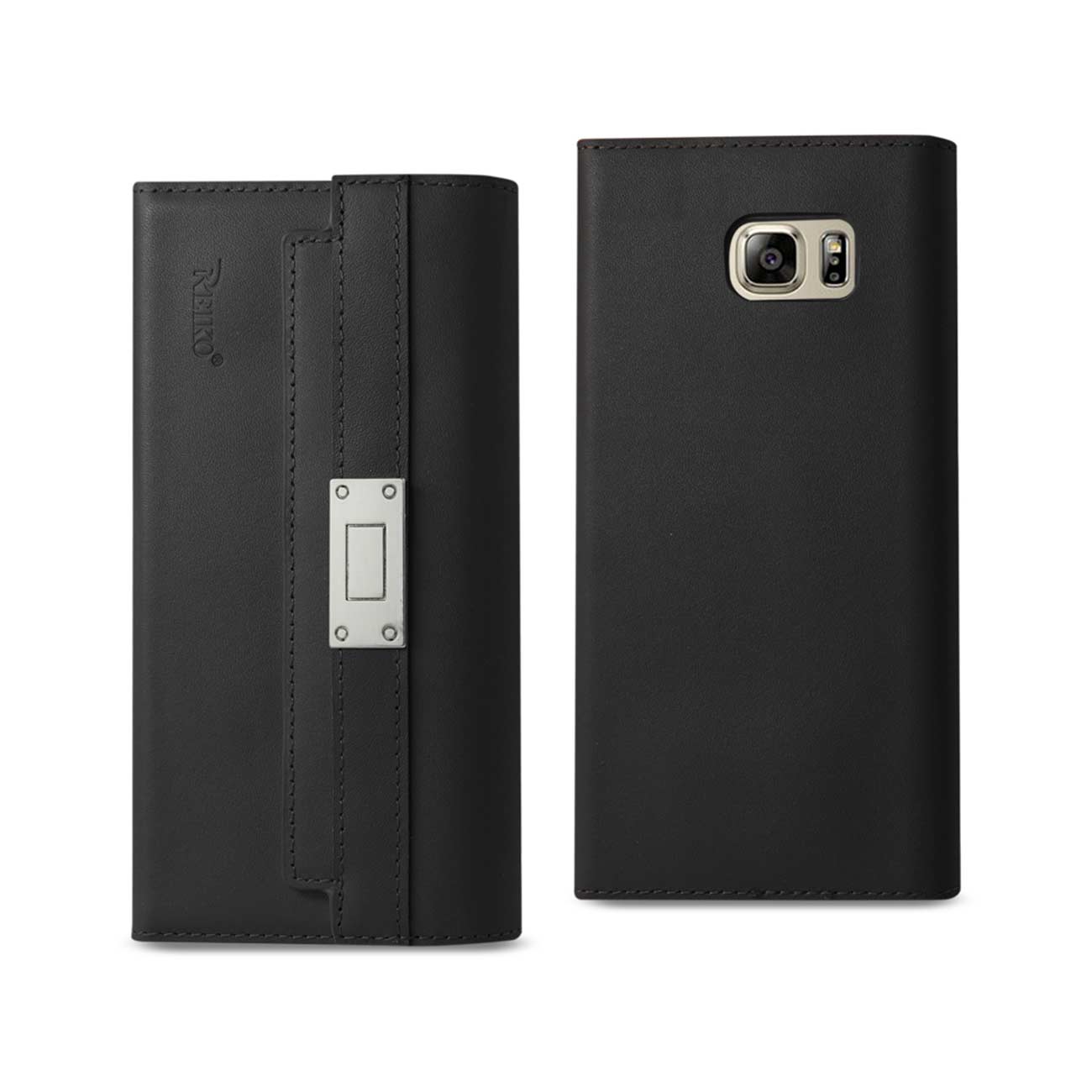 Wallet Case Genuine Leather RFID Metal Buckle Belt Samsung Galaxy Note 5 Black Color