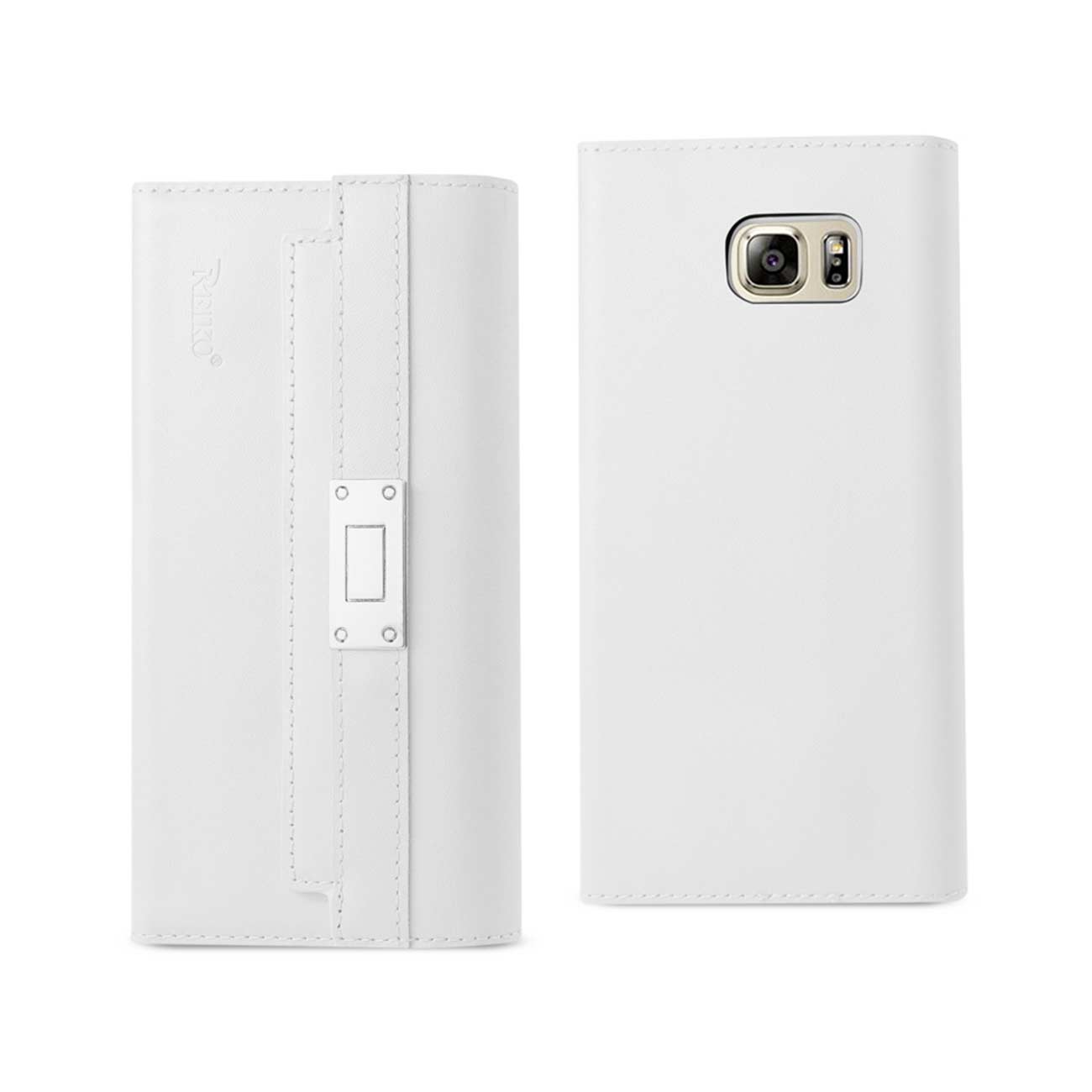 Wallet Case Genuine Leather RFID Metal Buckle Belt Samsung Galaxy Note 5 Ivory Color