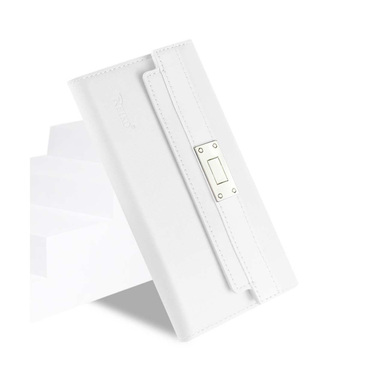 Wallet Case Genuine Leather RFID Metal Buckle Belt Samsung Galaxy Note 5 Ivory Color