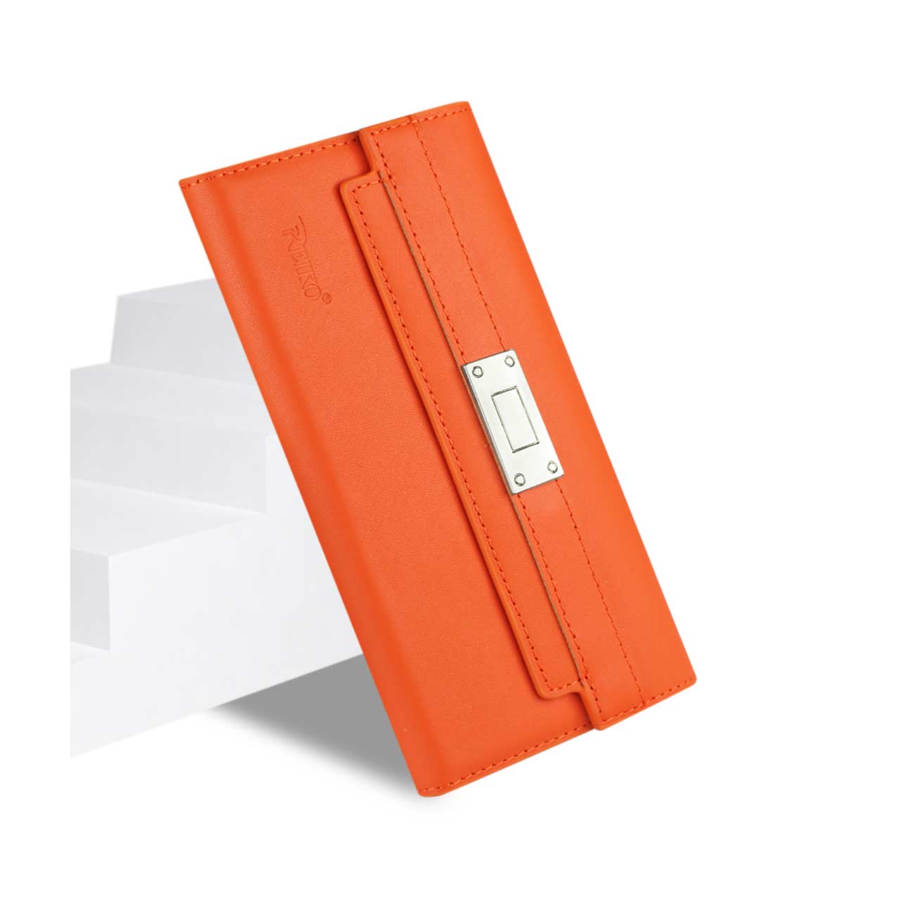 Wallet Case Genuine Leather RFID Metal Buckle Belt Samsung Galaxy Note 5 Tangerine Color