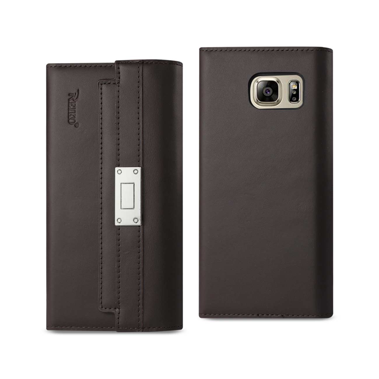 Wallet Case Genuine Leather RFID Metal Buckle Belt Samsung Galaxy Note 5 Umber Color
