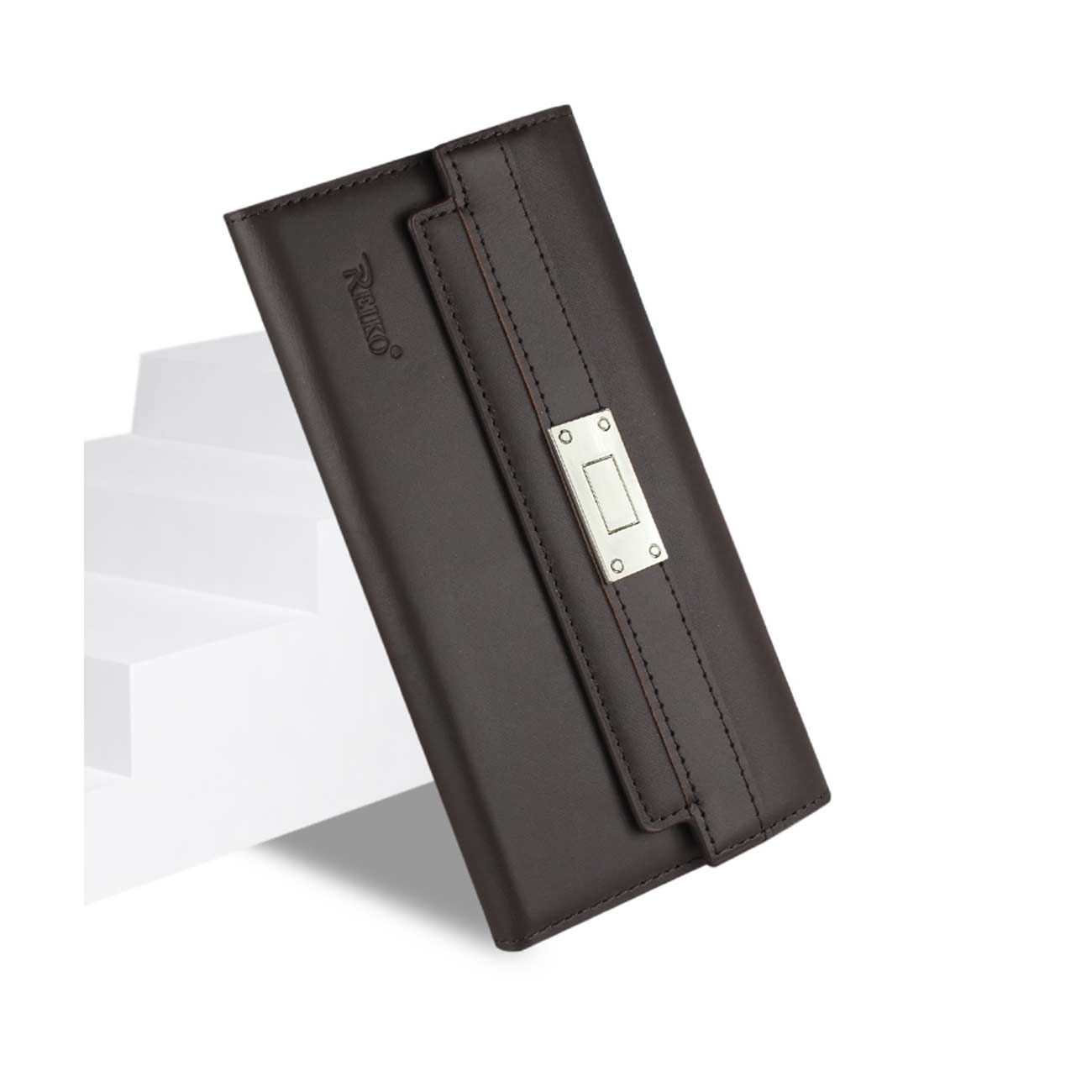 Wallet Case Genuine Leather RFID Metal Buckle Belt Samsung Galaxy Note 5 Umber Color