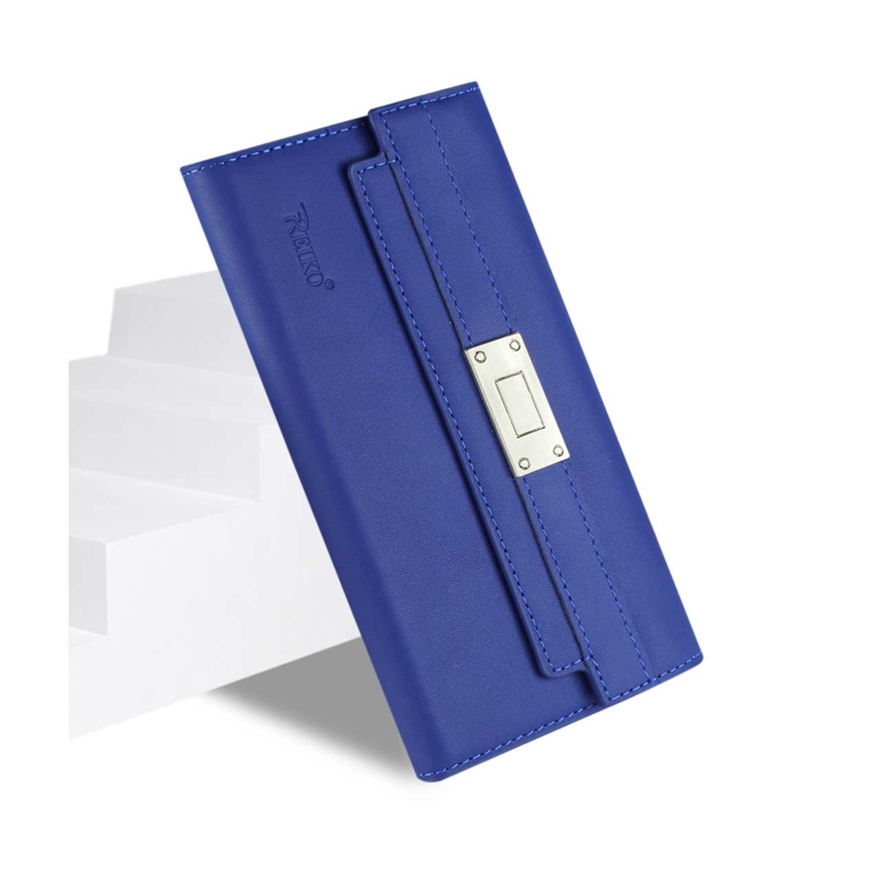 Wallet Case Genuine Leather RFID Metal Buckle Belt Samsung Galaxy Note 5 Ultramarine Color