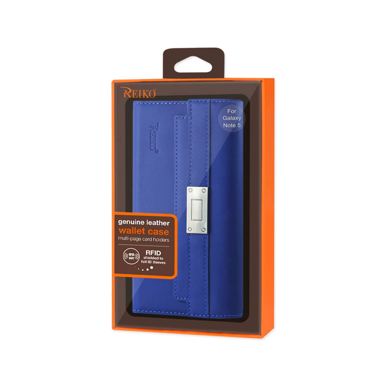 Wallet Case Genuine Leather RFID Metal Buckle Belt Samsung Galaxy Note 5 Ultramarine Color
