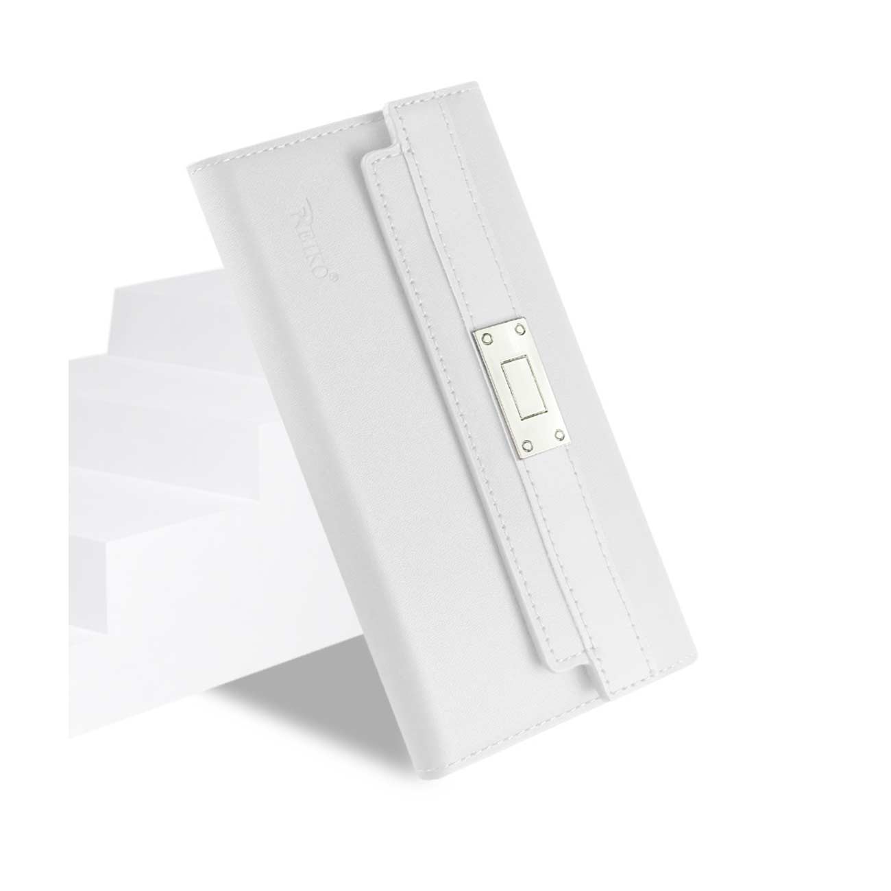 Wallet Case Genuine Leather RFID Metal Buckle Belt Samsung Galaxy S6 Ivory Color