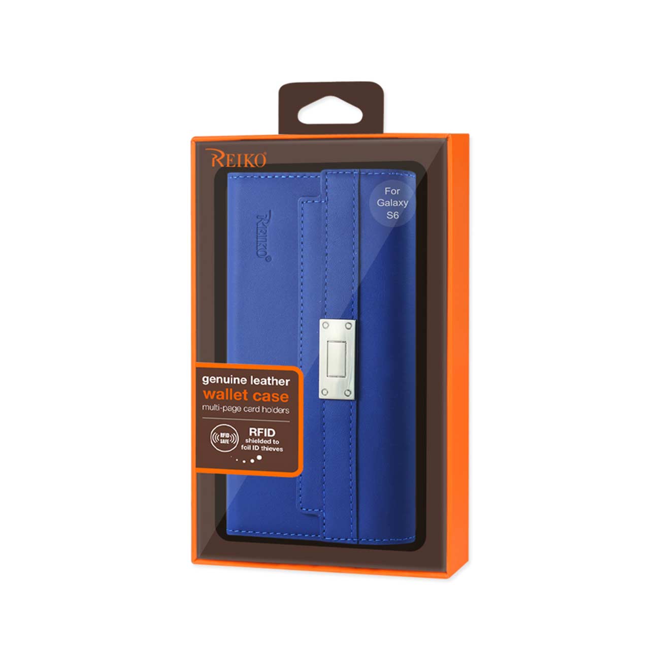 Wallet Case Genuine Leather RFID Metal Buckle Belt Samsung Galaxy S6 Ultramarine Color