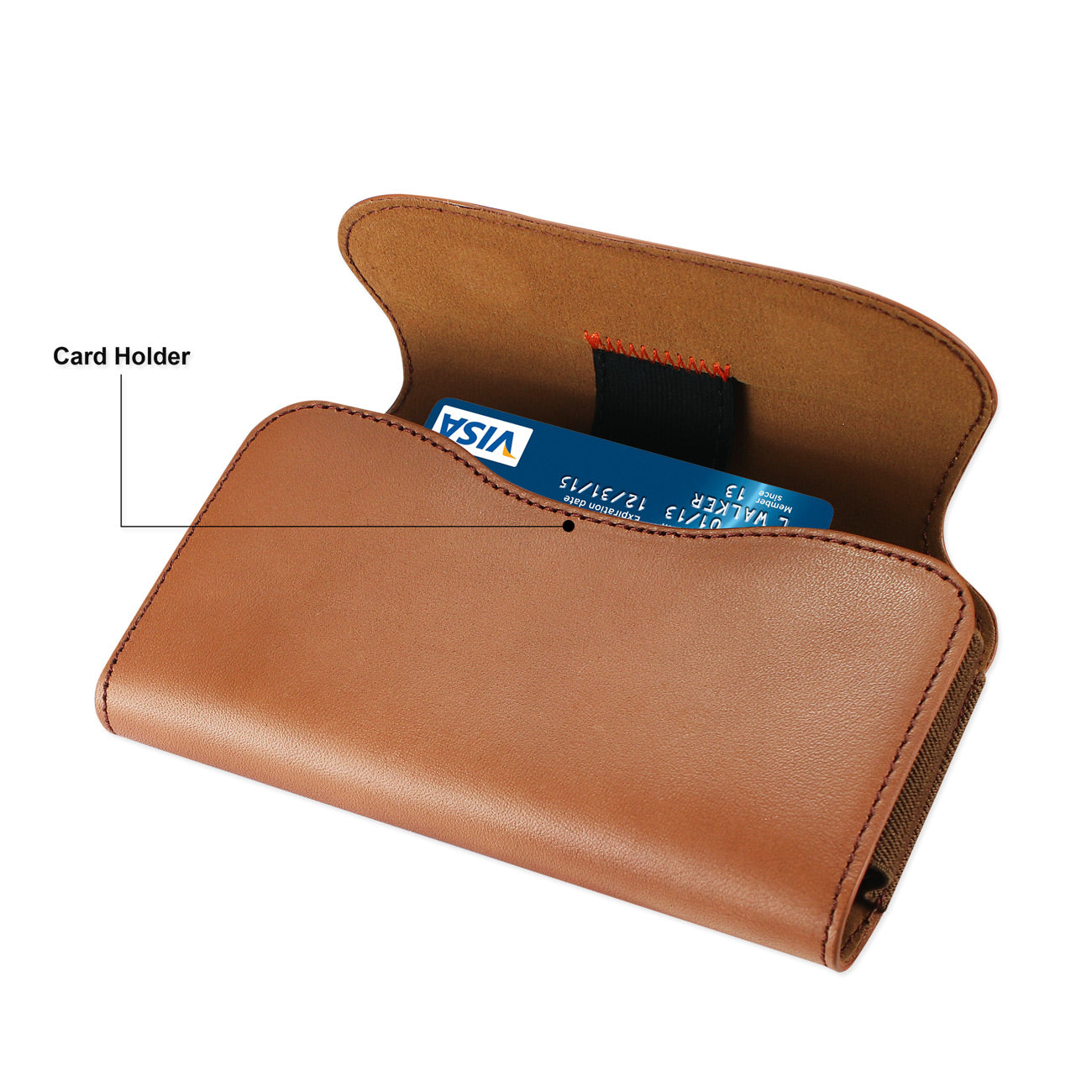 Pouch/ Phone Holster Genuine Leather Horizontal With Card Holder Brown Color