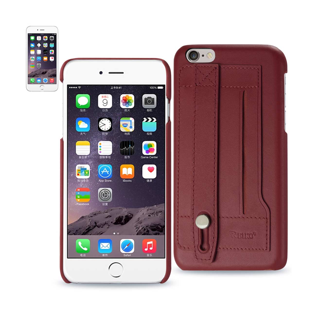 Case Genuine Leather Hand Strap iPhone 6 Plus Burgundy Color