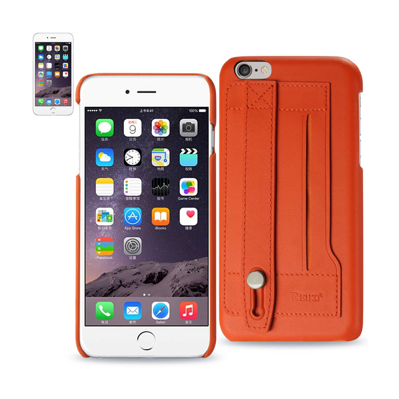Case Genuine Leather Hand Strap iPhone 6 Plus Tangerine Color