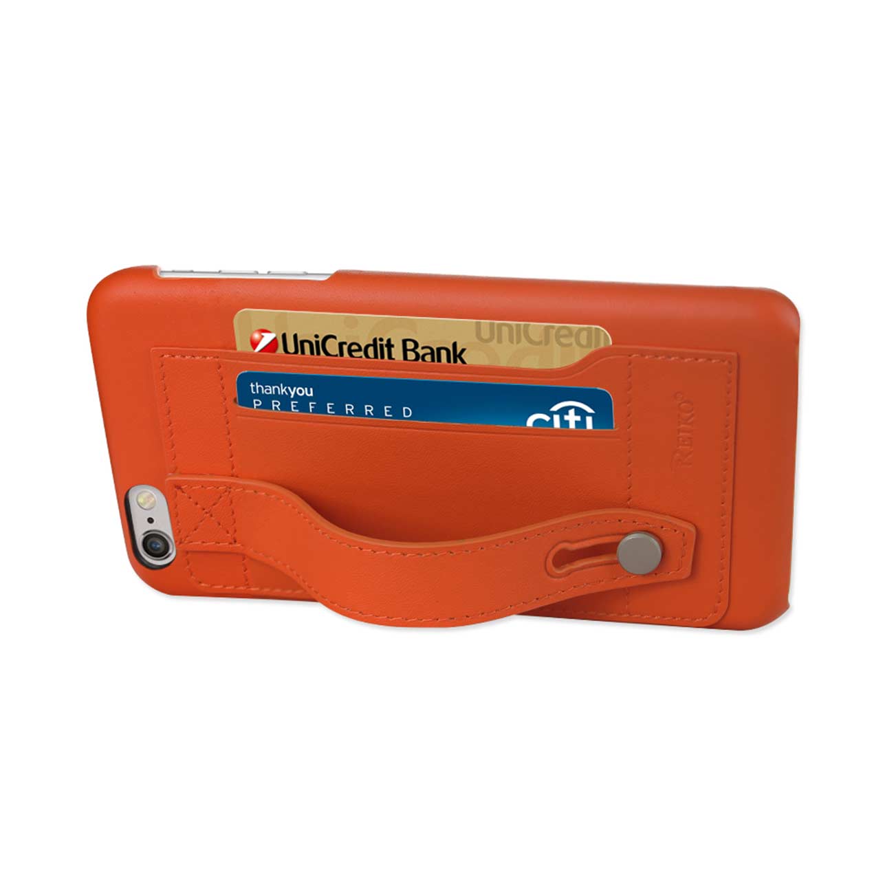 Case Genuine Leather Hand Strap iPhone 6 Plus Tangerine Color