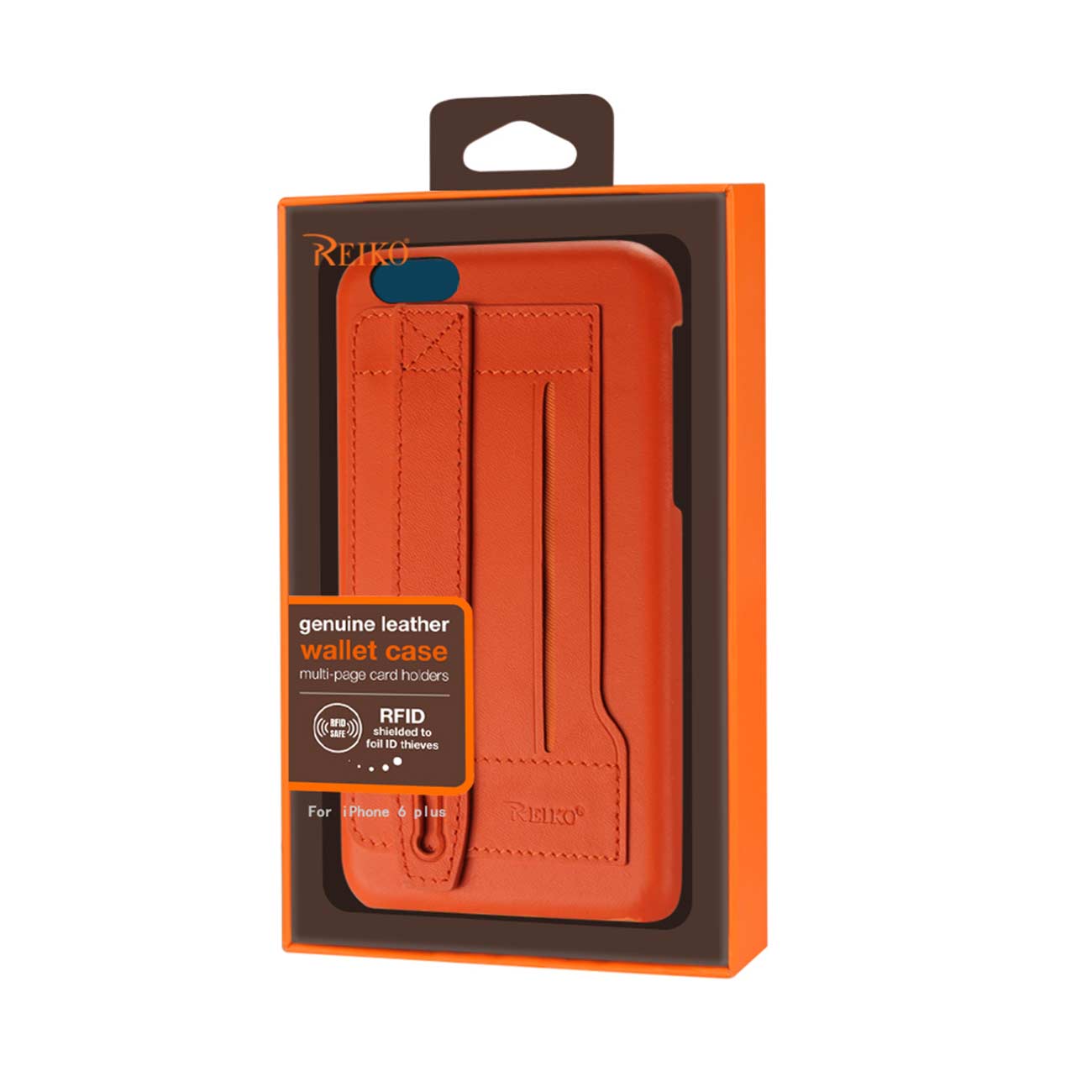 Case Genuine Leather Hand Strap iPhone 6 Plus Tangerine Color