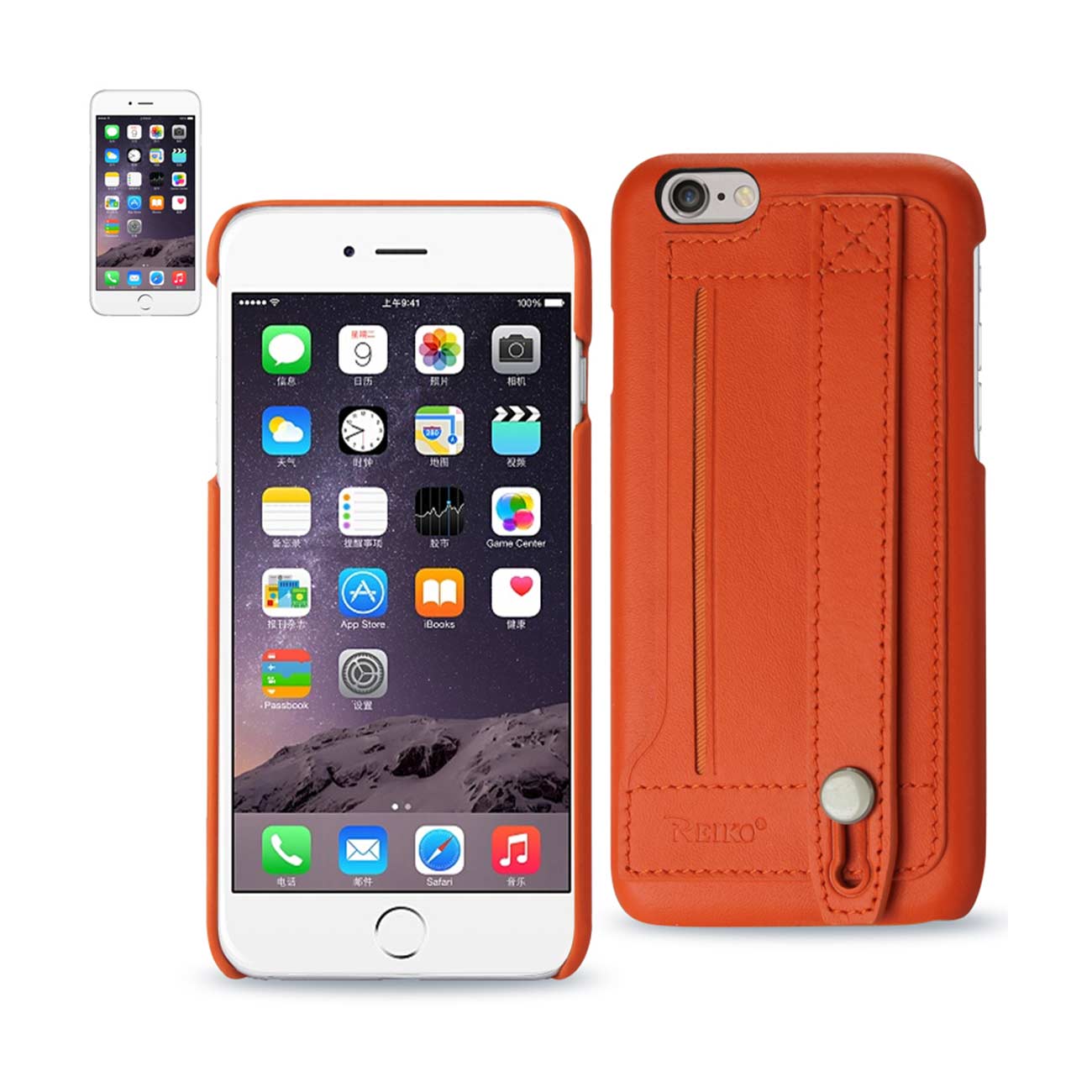 Case Genuine Leather Hand Strap iPhone 6 Tangerine Color