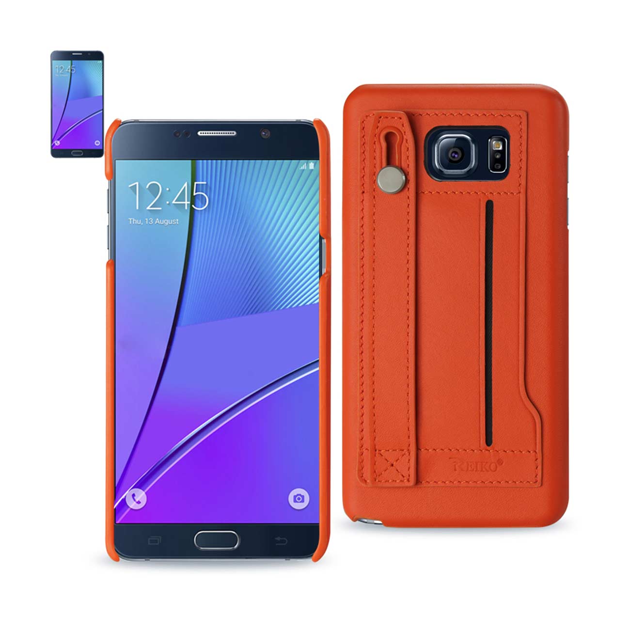 Samsung Galaxy Note 5 Genuine Leather Hand Strap Case In Tangerine