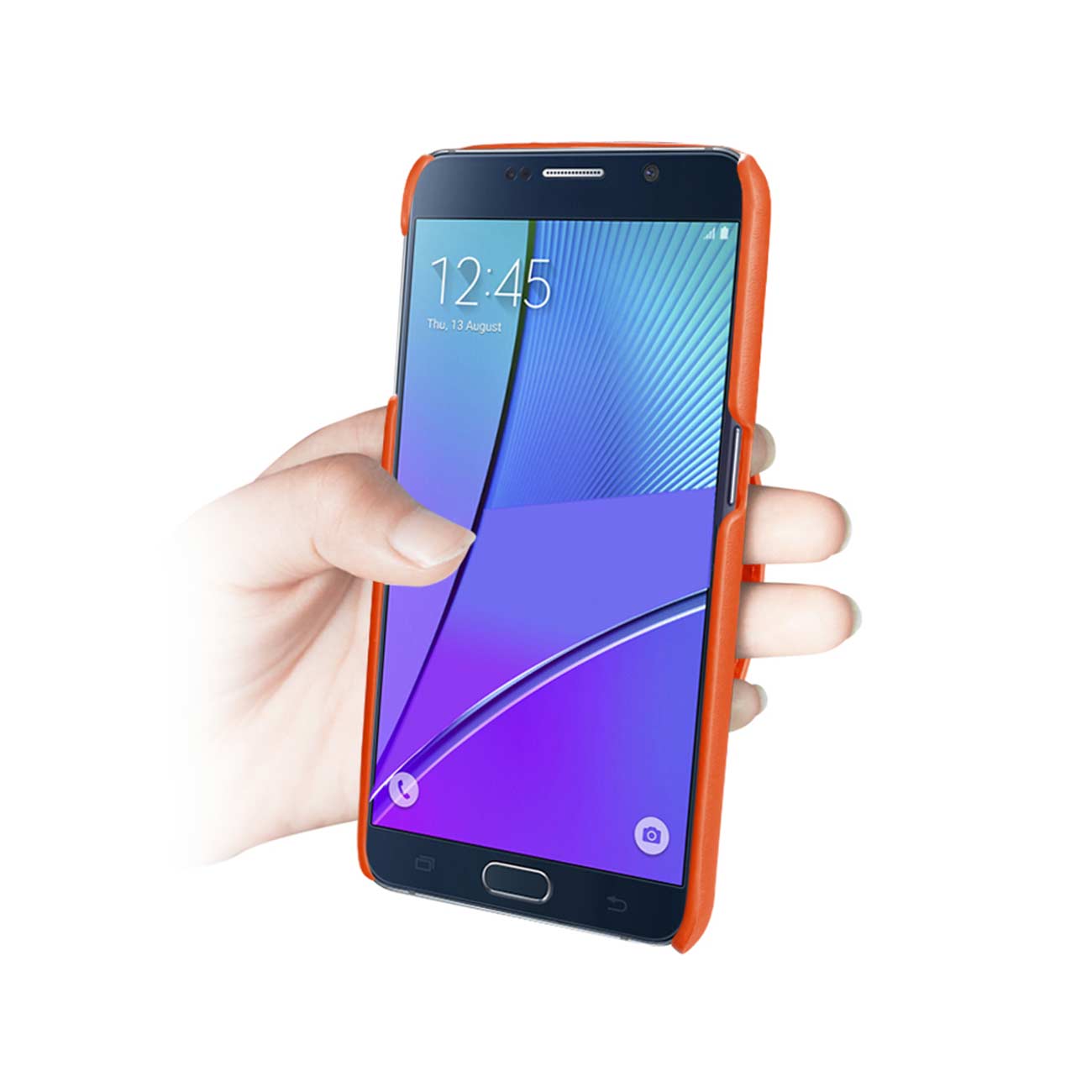 Samsung Galaxy Note 5 Genuine Leather Hand Strap Case In Tangerine