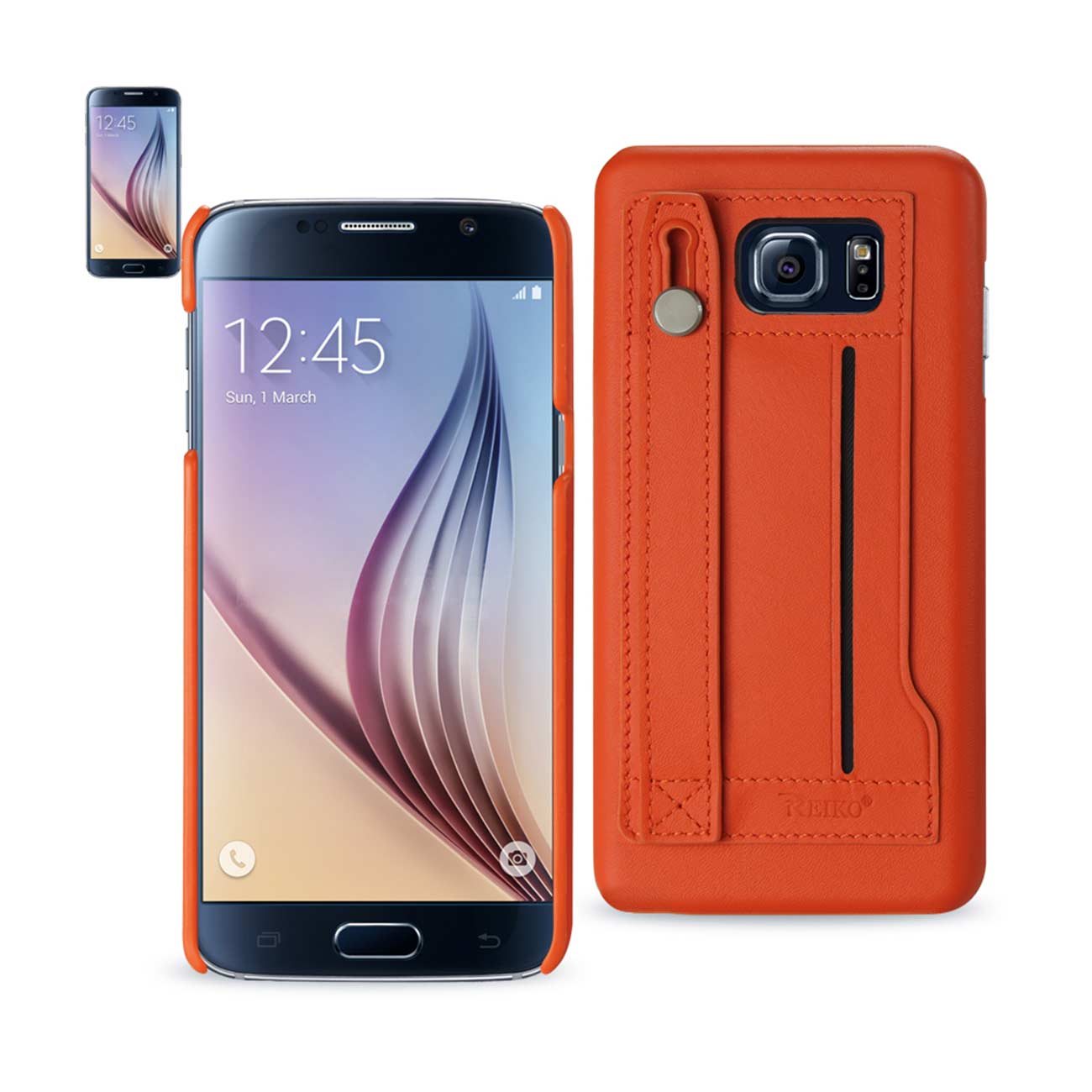 Samsung Galaxy S6 Genuine Leather Hand Strap Case In Tangerine
