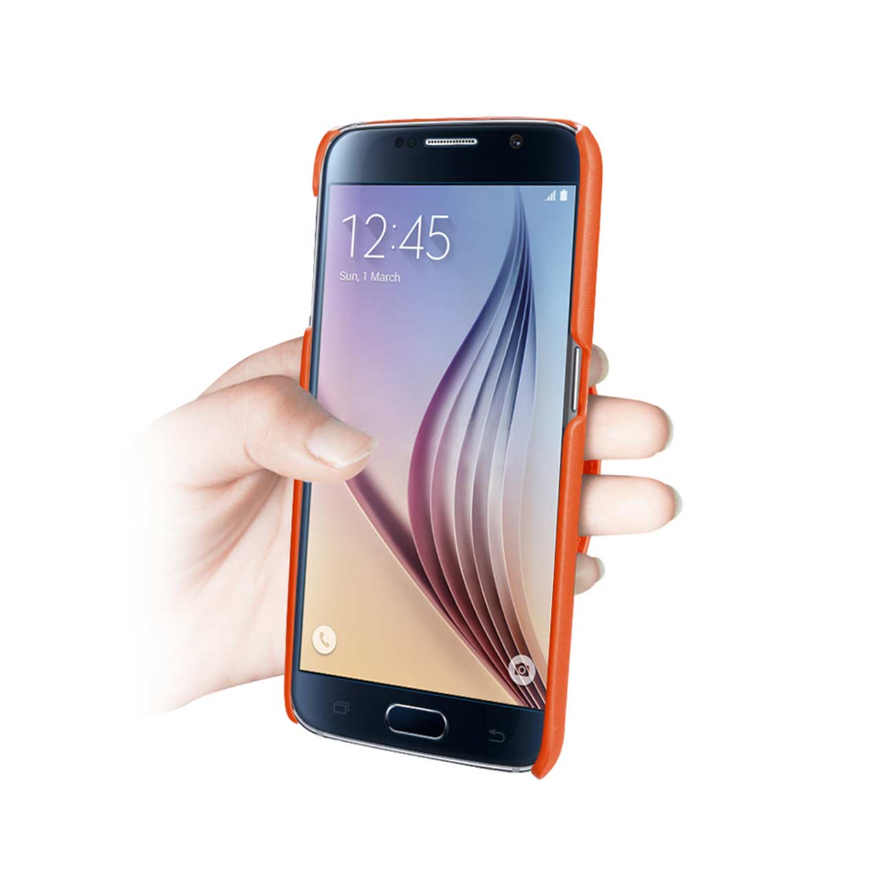 Samsung Galaxy S6 Genuine Leather Hand Strap Case In Tangerine