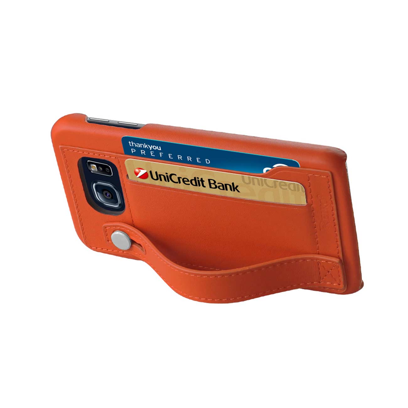 Samsung Galaxy S6 Genuine Leather Hand Strap Case In Tangerine
