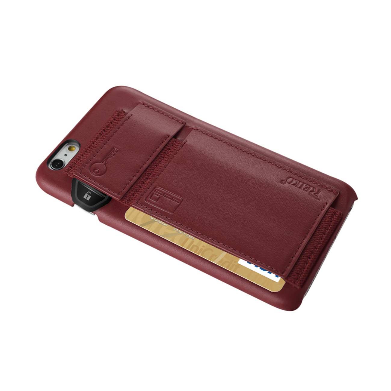 Case Protection Genuine Leather RFID Key Holder iPhone 6 Burgundy Color