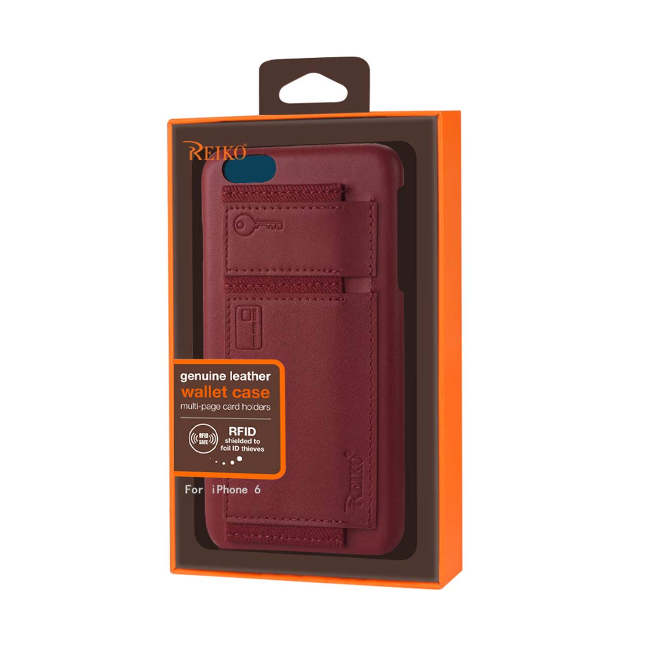 Case Protection Genuine Leather RFID Key Holder iPhone 6 Burgundy Color