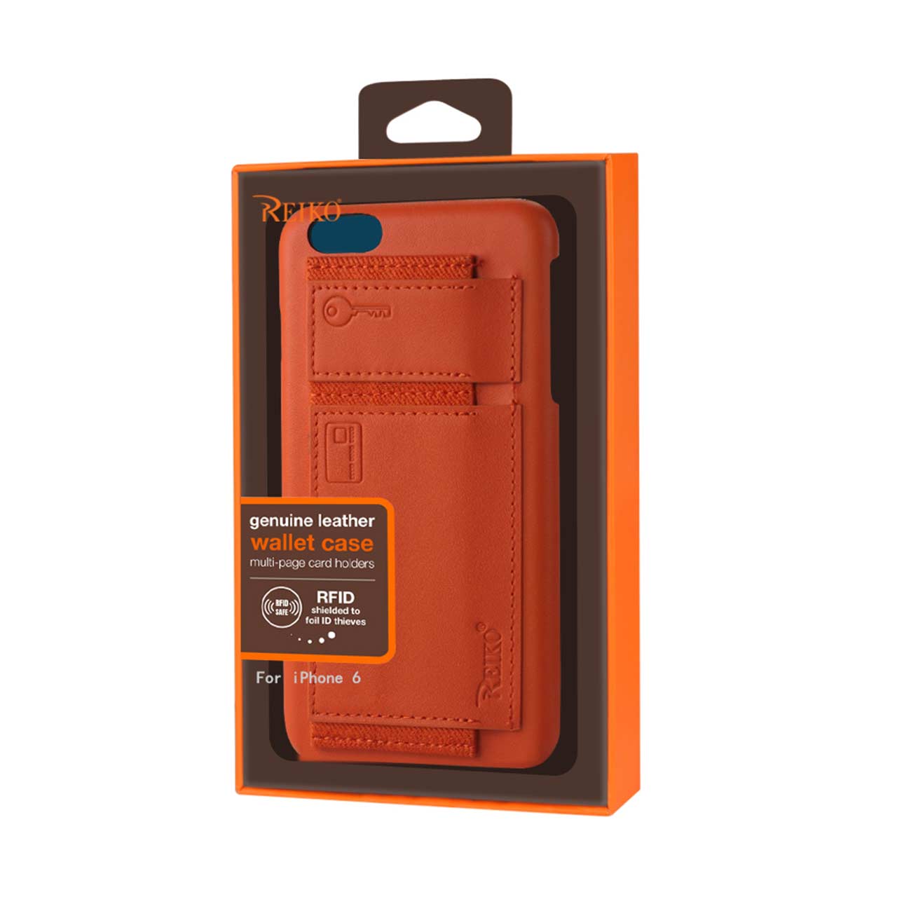 Case Protection Genuine Leather RFID Key Holder iPhone 6 Tangerine Color