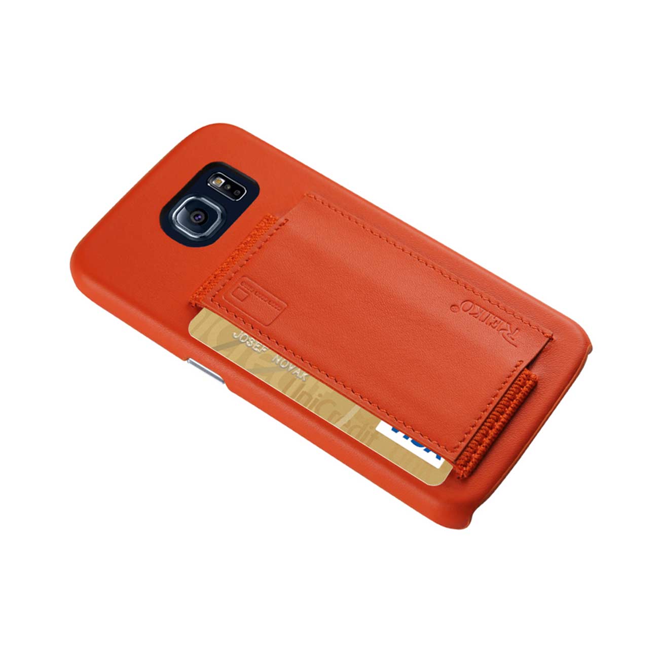 Samsung Galaxy S6 Rfid Genuine Leather Case Protection And Key Holder In Tangerine