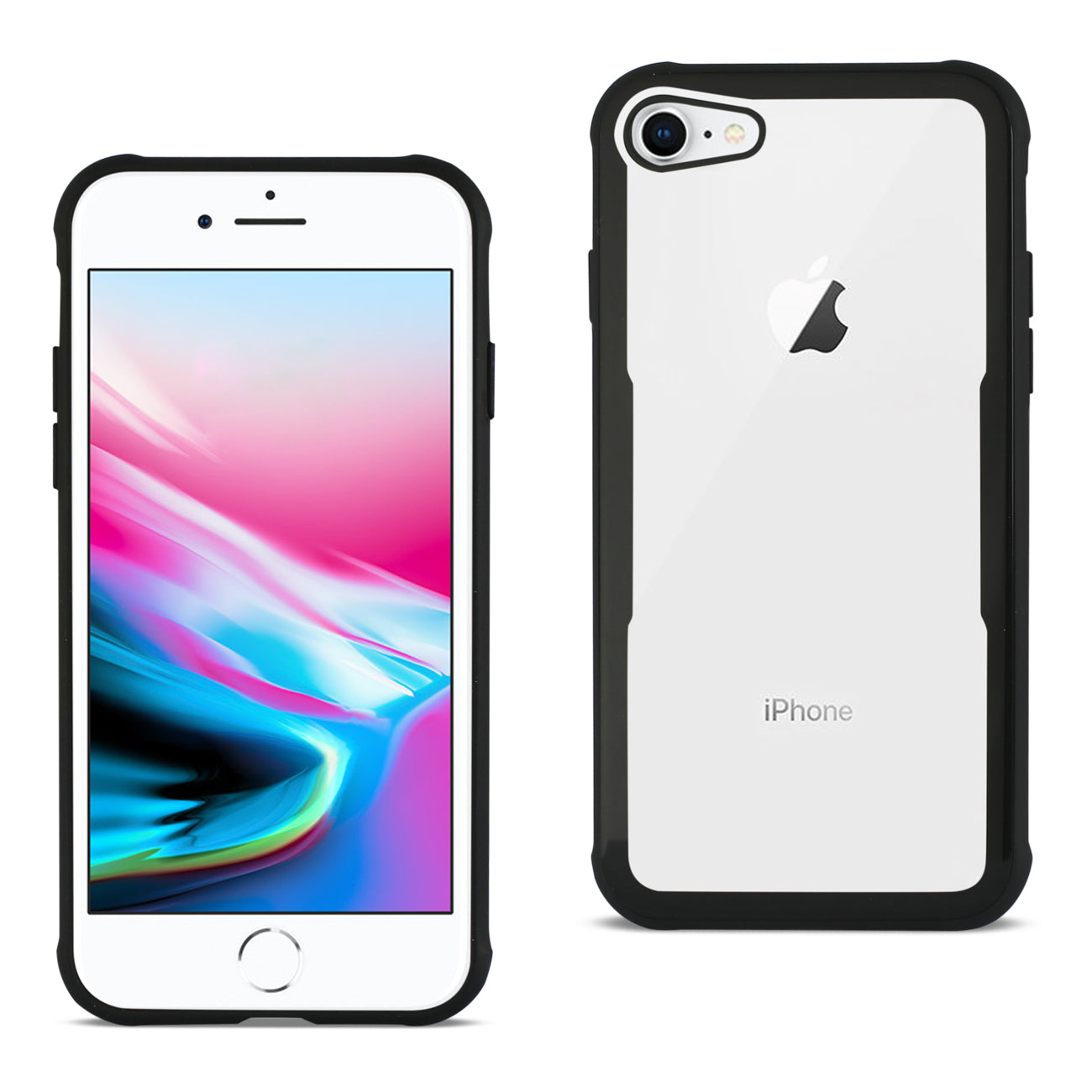 iPhone 7/8/SE2 Hard Glass TPU Case With Tempered Glass Screen Protector In Clear Black