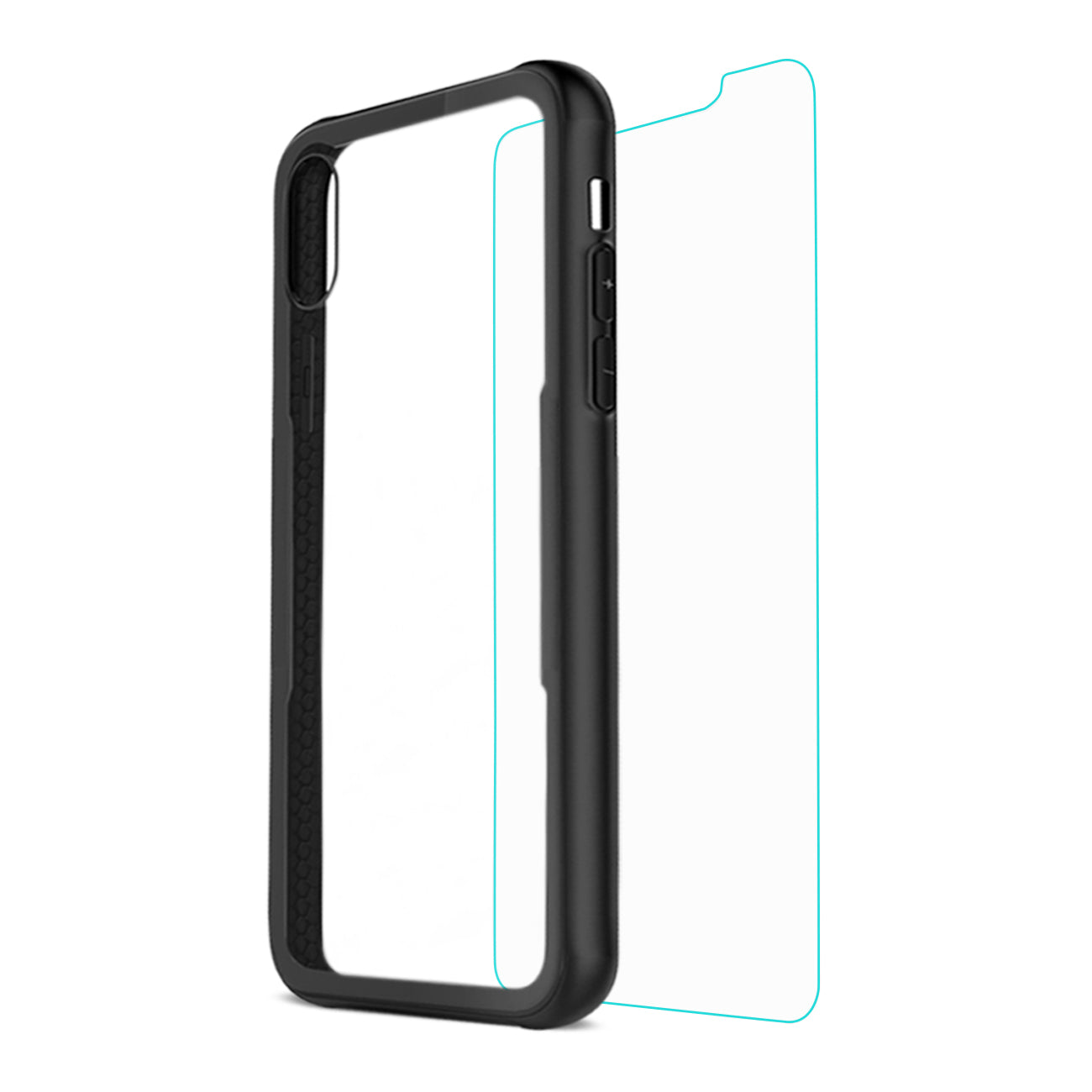 iPhone X/iPhone XS Hard Glass TPU Case With Tempered Glass Screen Protector In Clear Black