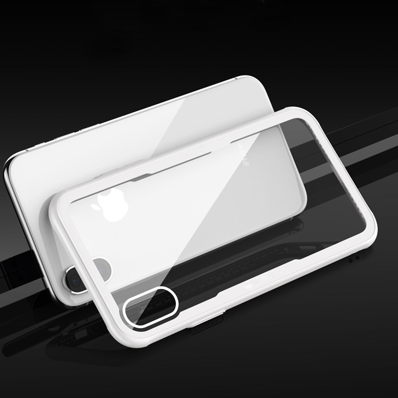 iPhone X/iPhone XS Hard Glass TPU Case With Tempered Glass Screen Protector In Clear White