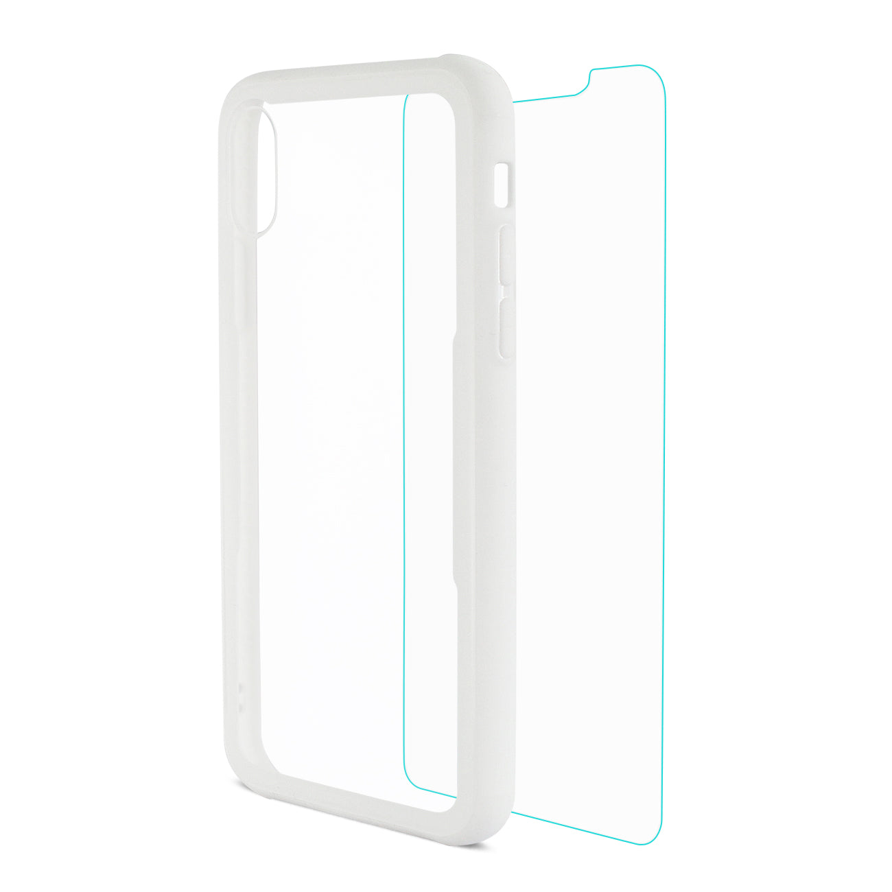 iPhone X/iPhone XS Hard Glass TPU Case With Tempered Glass Screen Protector In Clear White
