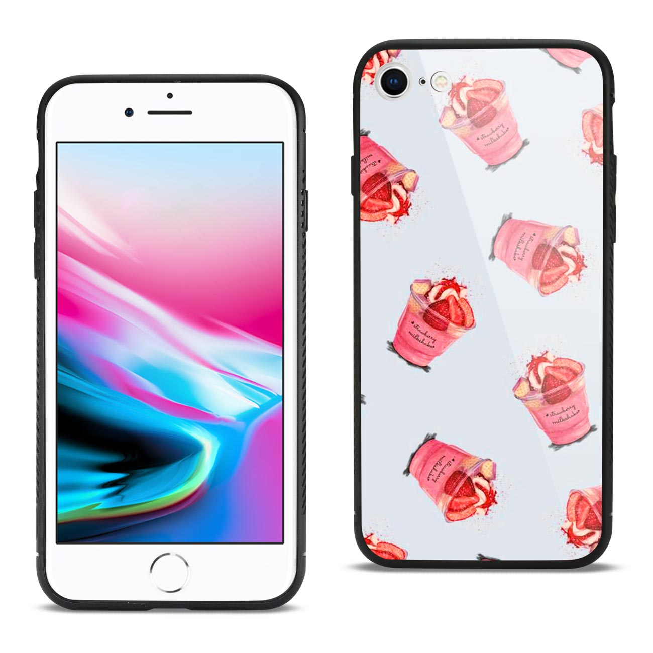 Reiko iPhone 7/8/SE2 Hard Glass Design TPU Case With Strawberry Cups