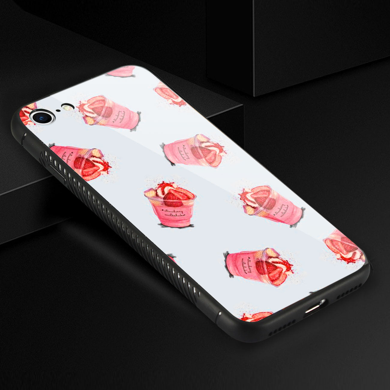 Reiko iPhone 7/8/SE2 Hard Glass Design TPU Case With Strawberry Cups