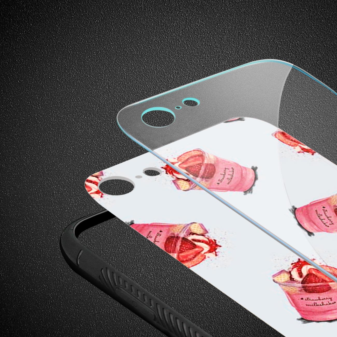 Reiko iPhone 7/8/SE2 Hard Glass Design TPU Case With Strawberry Cups