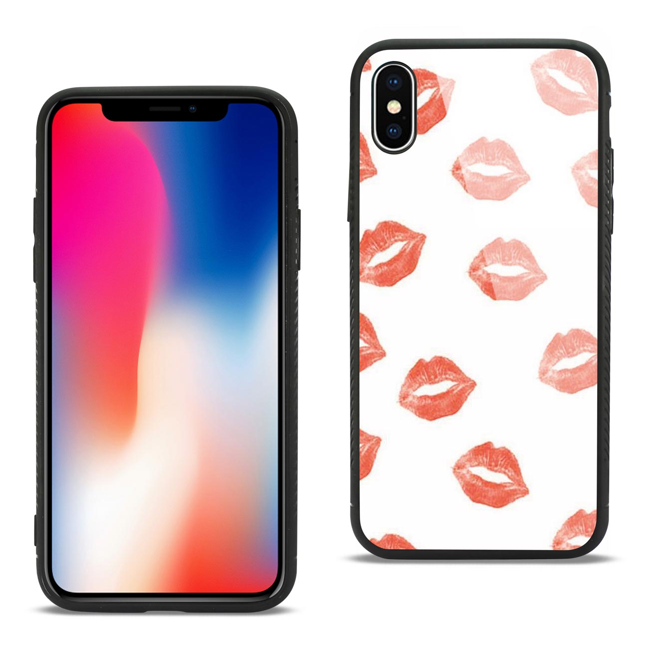 iPhone X/iPhone XS Hard Glass Design TPU Case With Lipstick Kiss Pattern