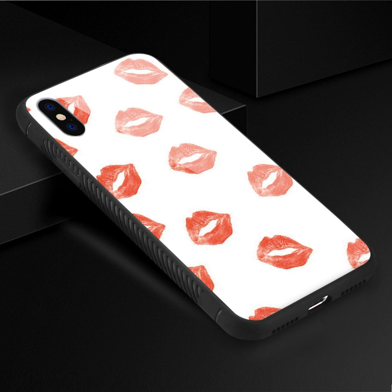iPhone X/iPhone XS Hard Glass Design TPU Case With Lipstick Kiss Pattern