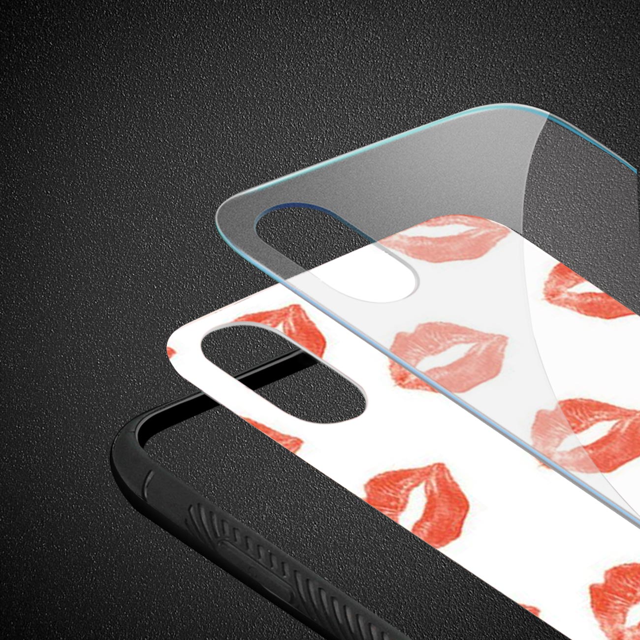 iPhone X/iPhone XS Hard Glass Design TPU Case With Lipstick Kiss Pattern