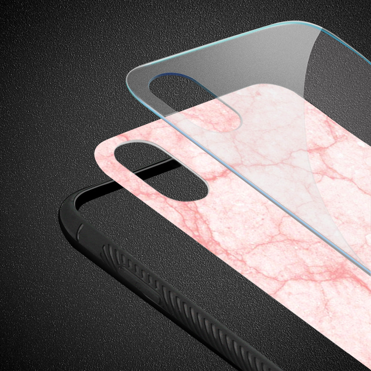 iPhone X/iPhone XS Hard Glass Design TPU Case With Pink Marble