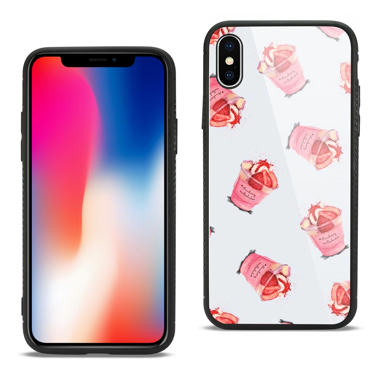 iPhone X/iPhone XS Hard Glass Design TPU Case With Strawberry Cups