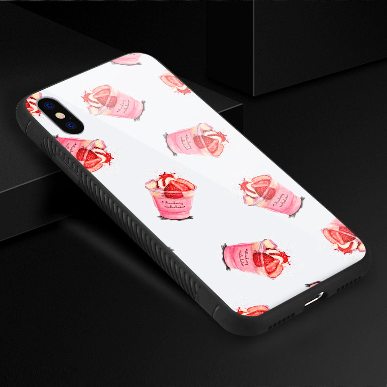 iPhone X/iPhone XS Hard Glass Design TPU Case With Strawberry Cups