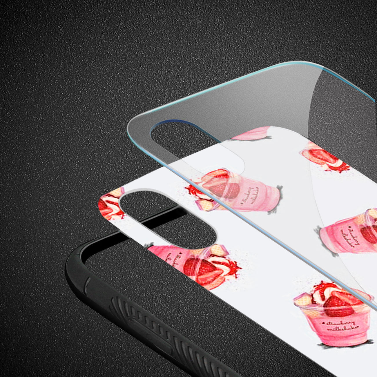 iPhone X/iPhone XS Hard Glass Design TPU Case With Strawberry Cups
