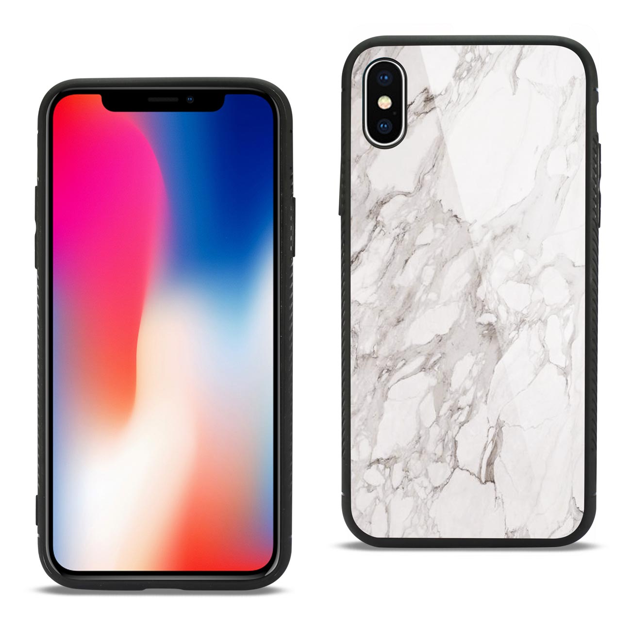 iPhone X/iPhone XS Hard Glass Design TPU Case With White Marble