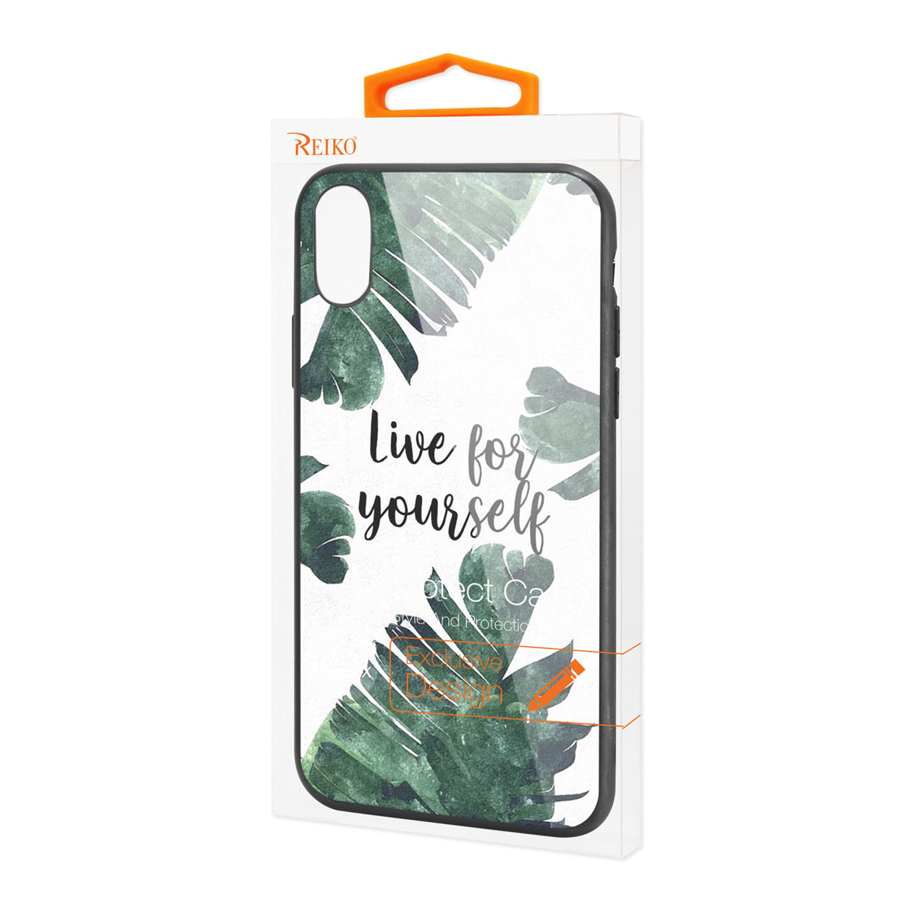 Case TPU Hard Glass Leaves Design Reiko iPhone X