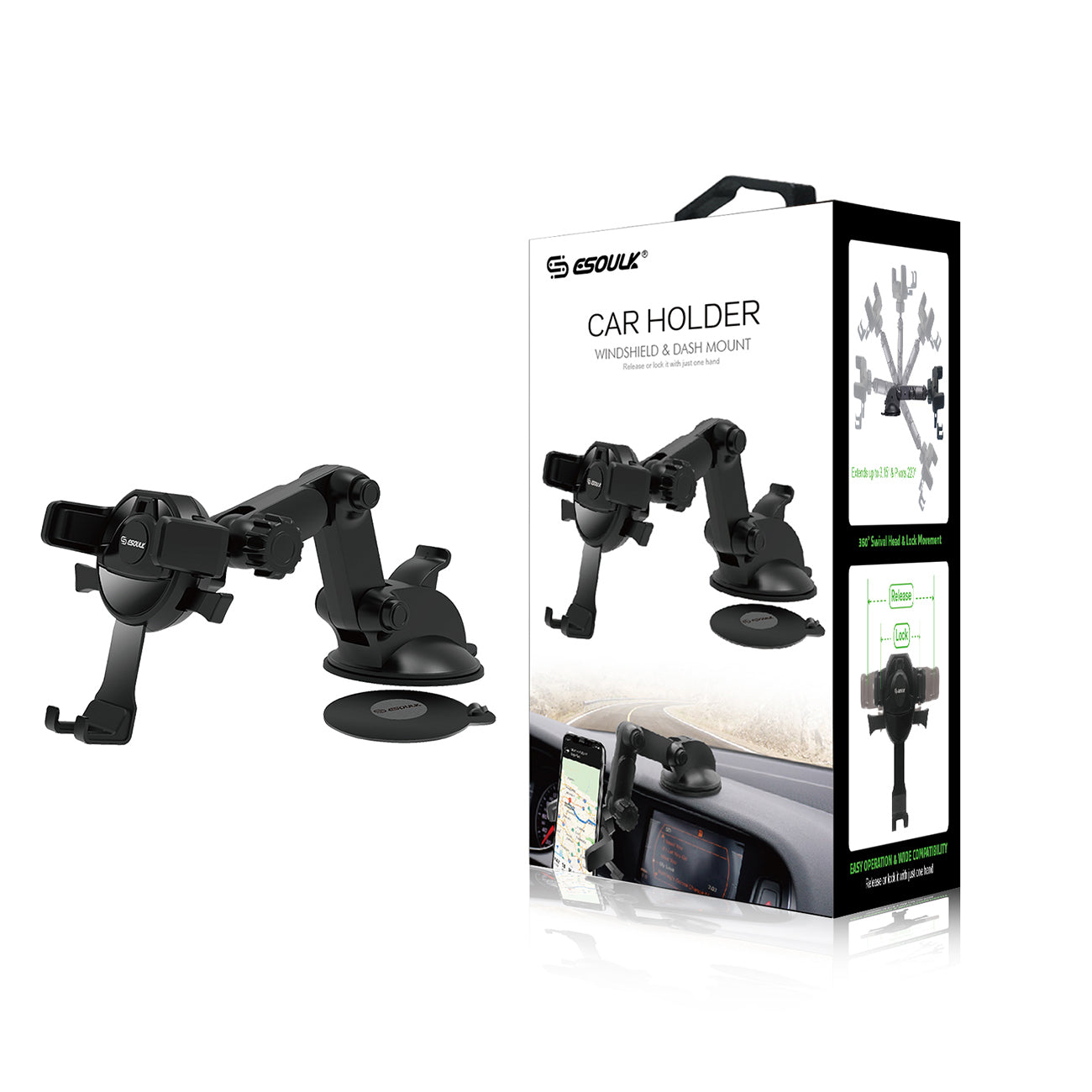 One Touch Dashboard Windshield Car Mount Phone Holder-Black