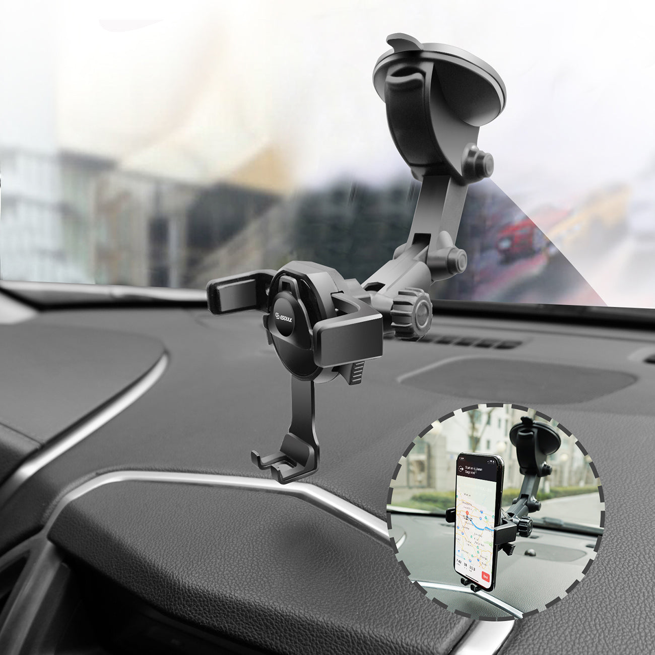 One Touch Dashboard Windshield Car Mount Phone Holder-Black