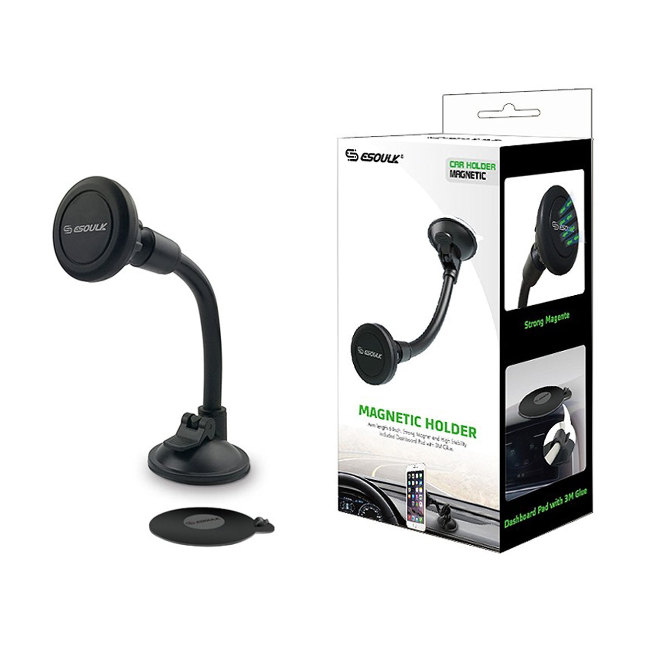 Car Dashboard Mount Long Magnetic Phone Holder Universal 360° Mounting Plate